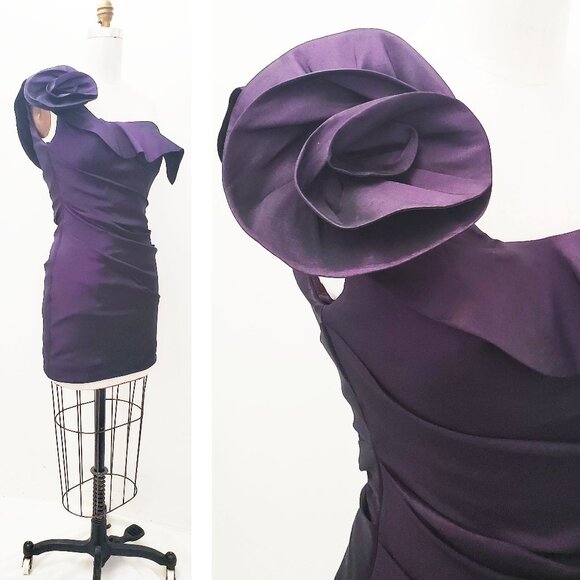SCALA by Ashley Lauren Womens Purple Iridescent Taffeta One Shoulder Mini Dress - Picture 1 of 12